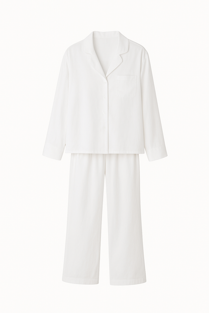 Haven Cotton Set — pure white cotton homewear set for women, soft and breathable, cozy and feminine, ideal gift for holidays