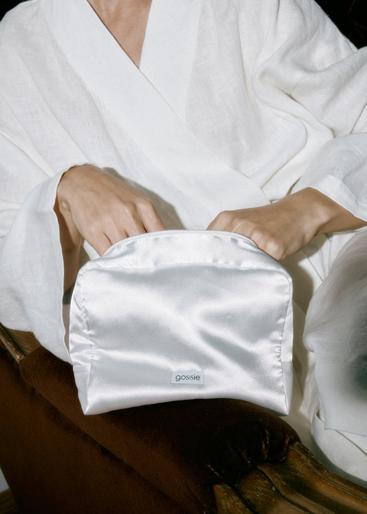 White Satin Cosmetic Bag