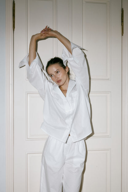 Haven Cotton Set — pure white cotton homewear set for women, soft and breathable, cozy and feminine, ideal gift for holidays